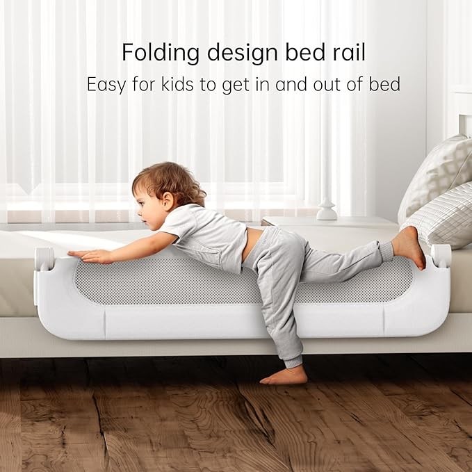 Folding Toddler Bed Rails for Crib,Toddler Bed Guard Rail with Reinforced Anchor Safety System,Bed Rail for Kids Fit,Bunk,Full Size,Queen,King,Twin(White,33"x23.6")