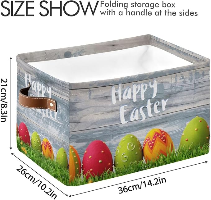 Happy Easter Eggs Storage Basket Cube Storage Bins Organizer Bag Collapsible Closet Shelf Baskets with handle for Baby Cloth Pet Toy Book 14.2×10.2×8.3 IN