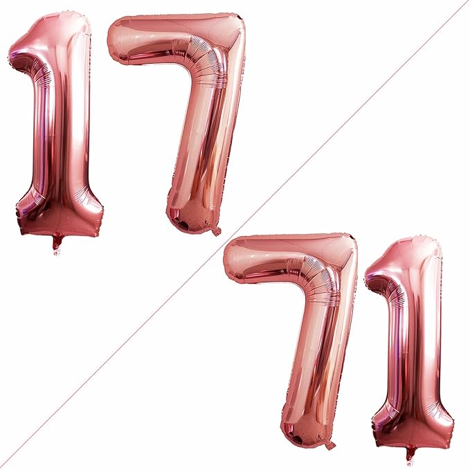GOER Number 17 Balloons for 17th Birthday Sweet 17 Party Decorations,42 Inch Jumbo Foil Helium 71 Balloons for 71st Birthday Party Decoration (Rose Gold)