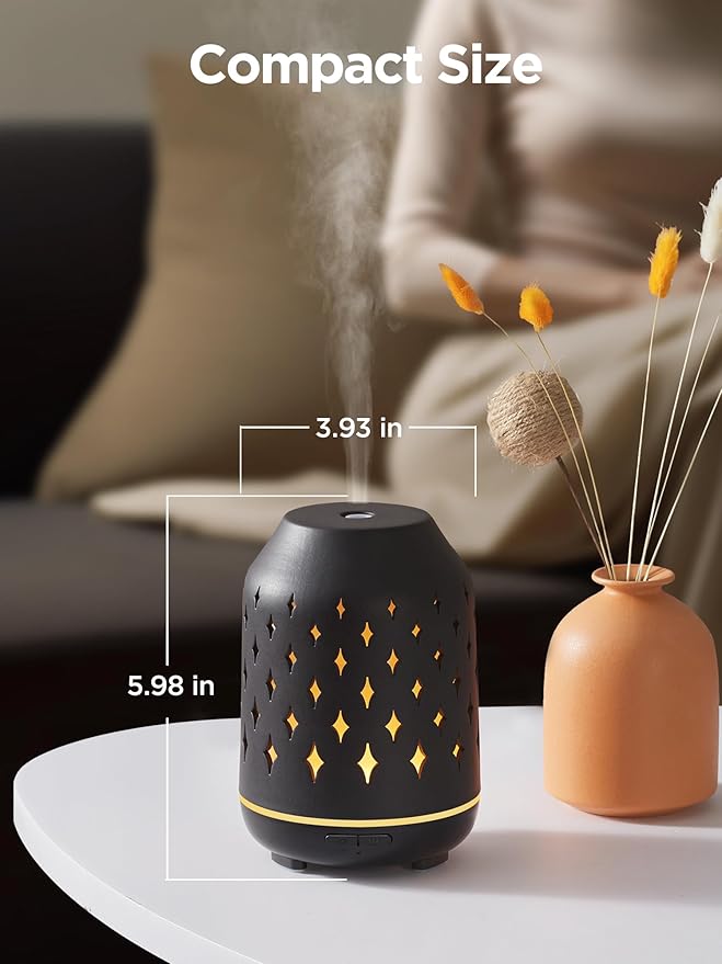 InnoGear Aromatherapy Diffuser, 150ml Ceramic Diffuser Ultrasonic Humidifier Cool Mist Essential Oil Diffusers for Home Air Diffuser with 2 Mist Modes Waterless Auto Off, Black