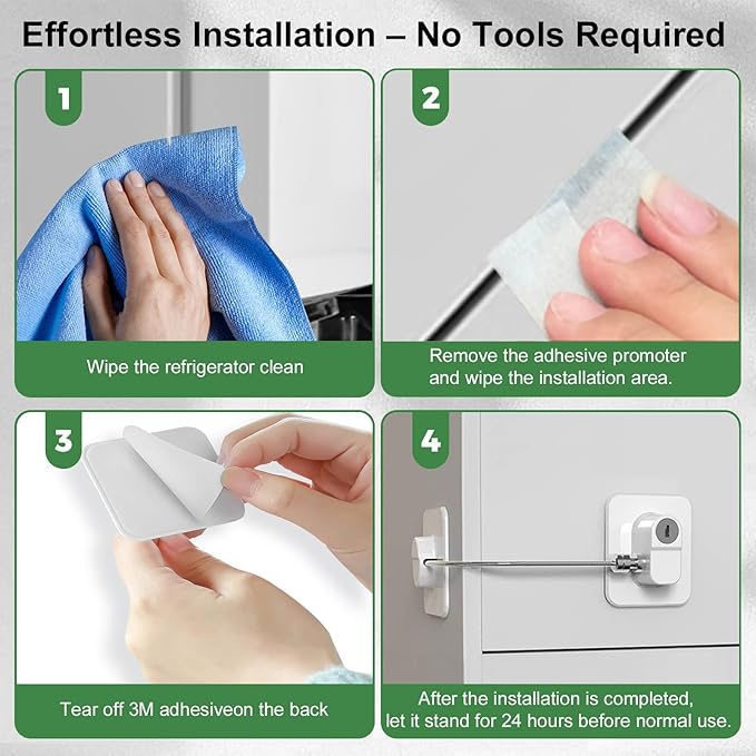 Fridge Lock (2 Pack),Refrigerator Lock with Keys,for Fridge, Cabinet Locks, Drawers, Dishwasher, Toilet and Child Safety Cabinet Locks, 3M Adhesive No Drilling (Black)