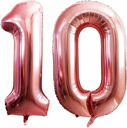 GOER Number 10 Balloons for 10th Birthday Party Decorations,42 Inch Jumbo Foil Helium Balloons for 10th Anniversary (Rose Gold)