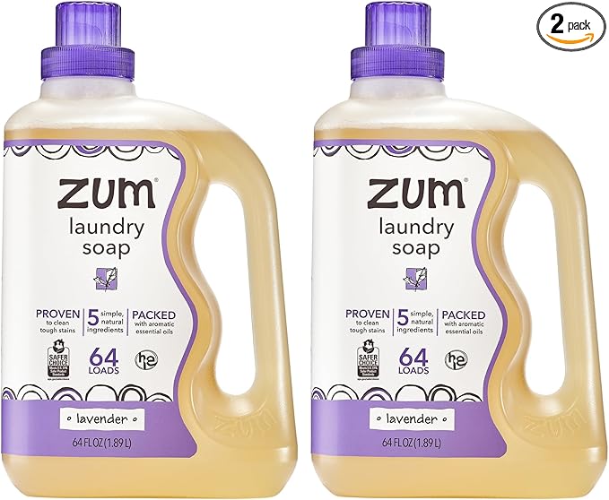Indigo Wild Zum Clean Laundry Soap - Plant-Based Liquid Laundry Soap - Contains Baking Soda, Essential Oils & Saponified Coconut Oil - Lavender Scent - 64 fl oz (2 Pack)