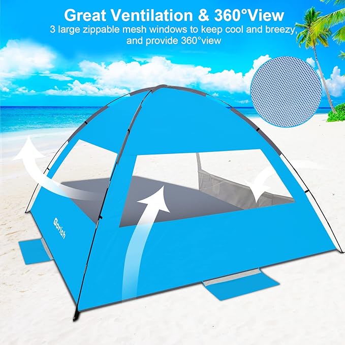 Gorich Beach Tent Sun Shelter for 3/4-5/6-7/8-10 Person with UPF 50＋ UV Protection, Lightweight & Easy Setup Beach Shade Canopy, Portable Beach Shade Tent Beach Cabana