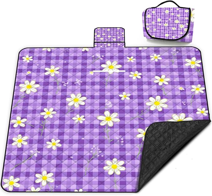 Extra Large Picnic Blanket Waterproof,80"x 80"Foldable Machine Washable Beach Blanket,Outdoor Blanket for 6-8 Adults,Suitable for Indoor Crawling,Park Beach,Camping,Hiking,Family Travel(Purple)