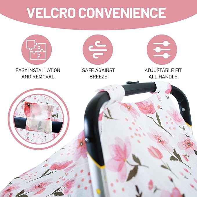 80S Muslin Car Seat Cover for Babies - Soft & Breathable Infant Carrier Canopy, Lightweight Sunshade for Summer, Universal Fit for Baby Boys & Girls