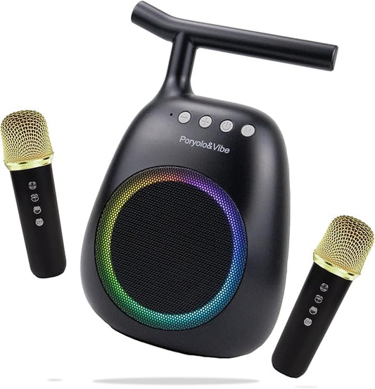 Karaoke Machine for Kids Adults Portable Bluetooth Speaker with 2 Wireless Microphones LED Lights Artistic Design 8-Hour Battery Support Family&Party Choice Fun for All Ages Gifts