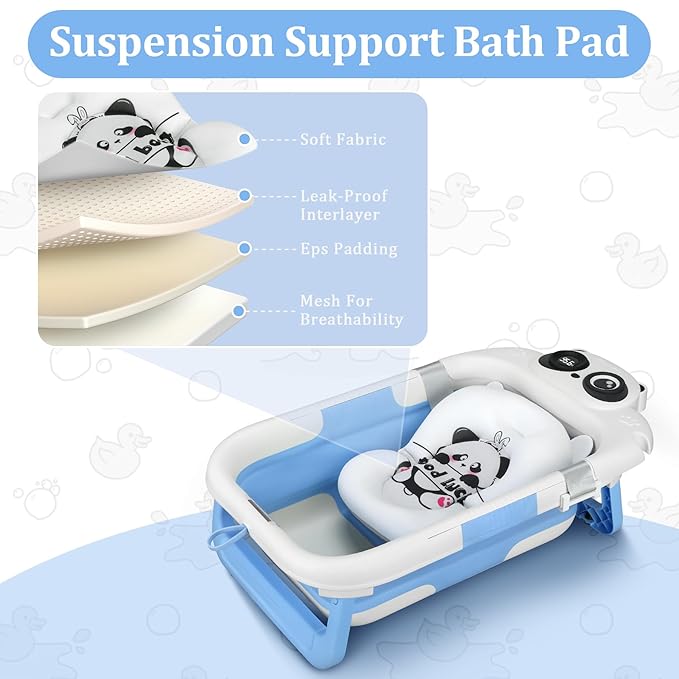 Foldable Baby Bathtub, Lightweight Bathtub for Infants to Toddlers with Soft Cushion & Thermometer, Portable Baby Tub Newborn to Toddler 0-36 Months(Blue)