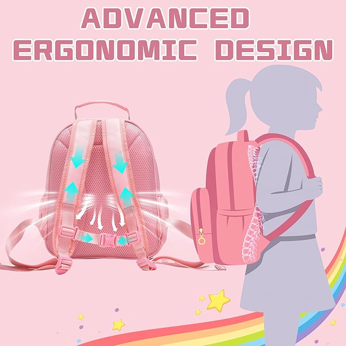 I IHAYNER Kids Glitter Lightweight Backpack for School Travel & Daycare, Toddler Backpack for Girls 3+ Preschool Kindergarten Elementary Kids Backpack-Rainbow Pink T
