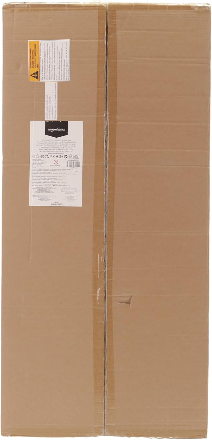 Amazon Basics Kids Kitchen Set, Play Kitchen Toy Playset for Toddlers, Preschoolers, 39"L x 11.8"W x 39"H, White & Gray