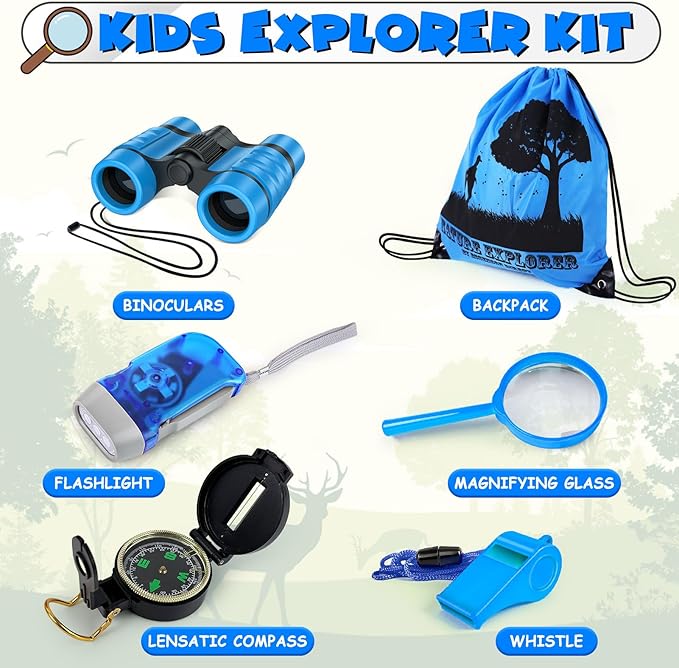 ESSENSON Kids Explorer Kit - Adventure Kit for Kids, Outdoor Explorer Kit with Binoculars, Summer Outdoor Toys for Kids Ages 4-8