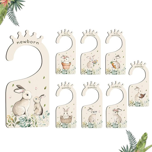 Baby Clothes Dividers for Closet - Set of 8 Wooden Baby Size Closet Dividers Newborn to 24 Months, Rabbits Babies Clothes Organizer for Boys Girl Nursery Decor Gender-Neutral Newborn Hangers Dividers