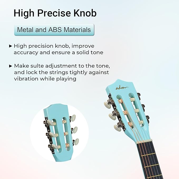 ADM Beginner Acoustic Classical Guitar 36 Inch Nylon Strings Wooden Guitar Bundle Kit for Kid Boy Girl Student Youth Guitarra Online Lessons with Gig Bag, Strap, Tuner, Strings, Picks, Socal Green