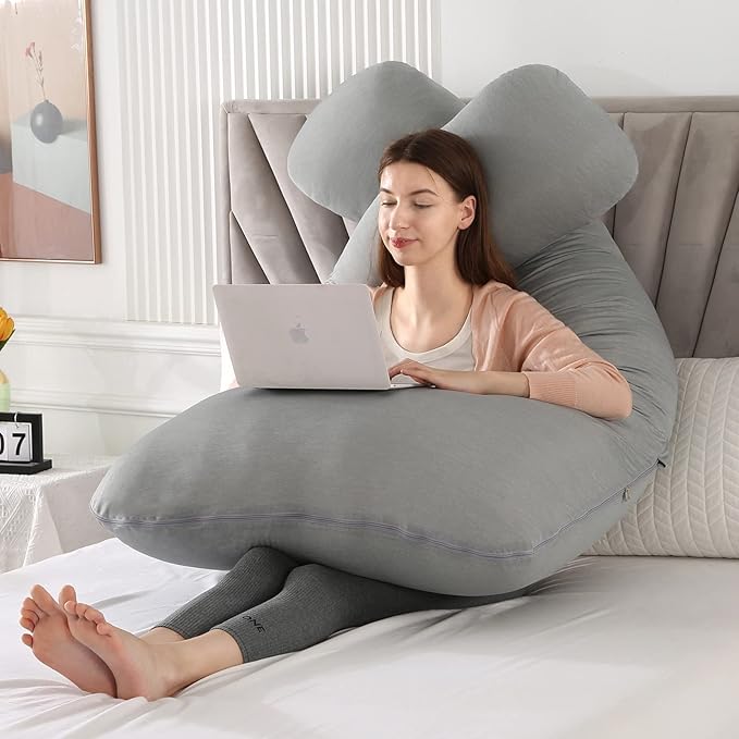 Amagoing Cooling Pregnancy Pillow for Sleeping, 55 inch U Shaped Full Body Maternity Pillow Support for Back, Hip, Belly, Legs for Pregnant Women, Removable Cooling Cover, Pregnant Women Must Have