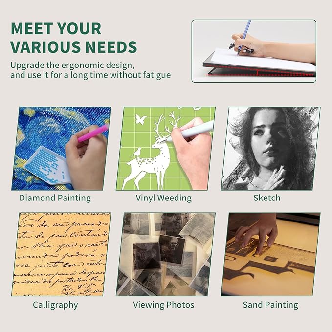 HIUKCOLED A3 Built-in Tilt Stand Light Tracing Box with Carry Bag, 3 Colors/Stepless Dimmable/6-level Brightness Adjustable, Battery Powered LED Light Board for Drawing,Diamond Painting,Sketching