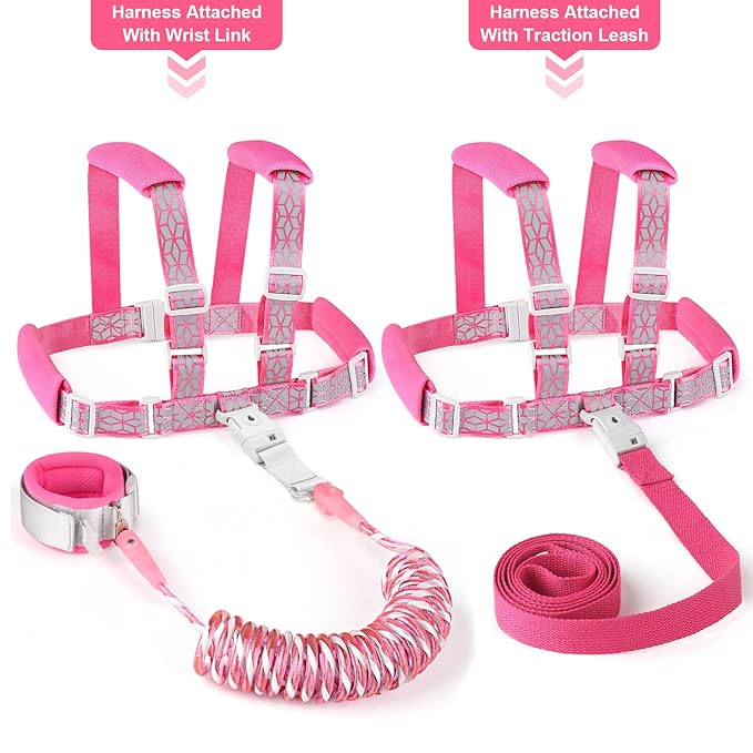Accmor Toddler Harness Leash, Reflective Kid Harness with Anti Lost Wrist Link, Child Walking Harness Baby Leash Wristband Belt with Key Lock Design for Boys Girls to Outdoor Travel