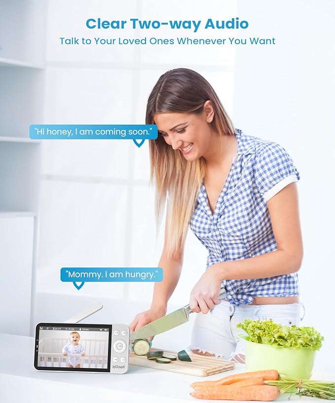 ieGeek 5.5’’ Split-Screen Baby Monitor,2.5K UHD Baby Monitor with 2 Cameras and Audio,Night Light,Prone Sleeping&Cry Detection,Two-Way Talk,Night Vision,2.4G&5Ghz WiFi App Control,4000mAh Battery