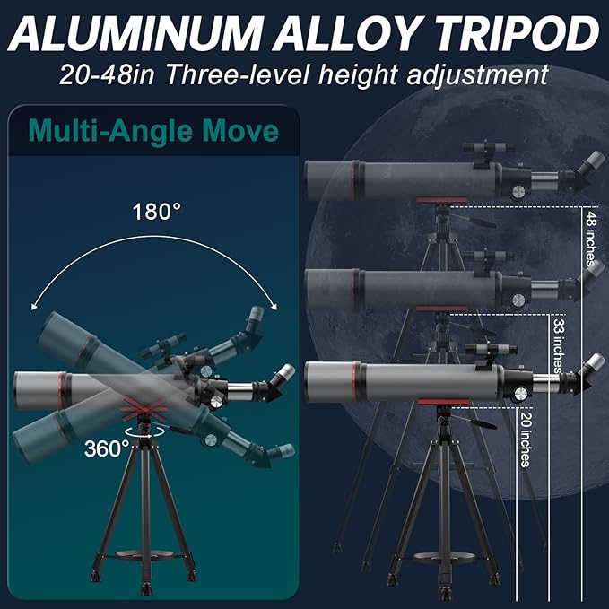 Aurosports Telescope for Adults High Powered - 90mm Aperture 600mm Refractor Telescope for Kids & Beginners -Portable Travel Telescope with Phone Adapter Tripod Wireless Remote & Carry Bag