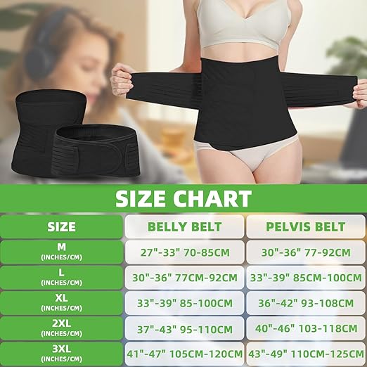 2 in 1 Postpartum Belly Band Wrap Black, C-Section Support Belt XX-Large, Post Partum Support Recovery Waist/Pelvis Belt, Hysterectomy Belly Band Binder Girdle Stomach
