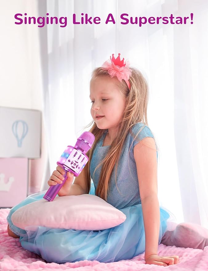 Amazmic Toys for Girls, Kids Karaoke Microphone Toddler Microphone for Kids with Lights, Birthday Gift for Girls, Boys Toy Age 3 4 5 6 7 8+(Light Purple)