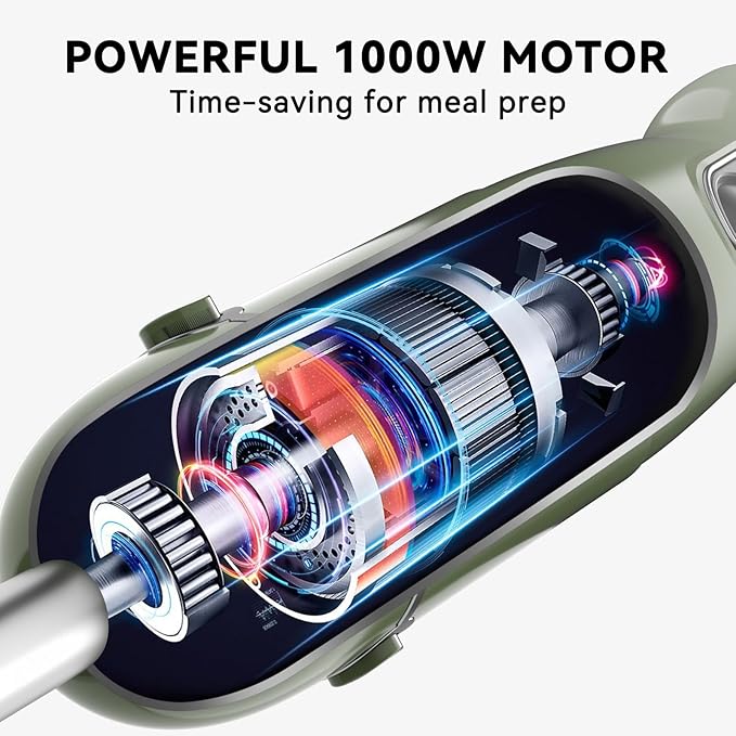 Immersion Blender Handheld 5 in 1 Hand Blender, 1000W Hand Mixer Stick, BPA-Free 12 Speed Handheld Blender with Mixing Beaker, Chopper, Whisk and Milk Frother for Soup, Smoothies, Sauce, Baby Food