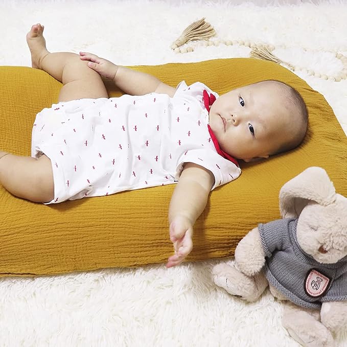 Hooyax Muslin Baby Lounger Cover Soft Organic Cotton Slipcover Fits Newborn Lounger for Baby Boys and Girls (Ginger)