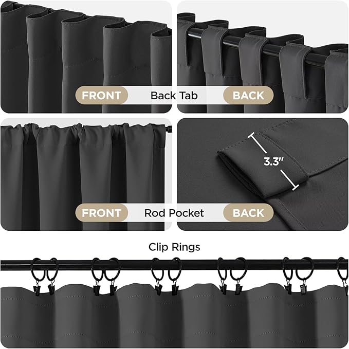Joydeco Blackout Curtains 96 Inches Long for Bedroom, Thermal Insulated Black Out Curtains 2 Panels Set for Bedroom, Room Darkening Drapes for Living Room Window (W52 x L96 Inch, Dark Grey)
