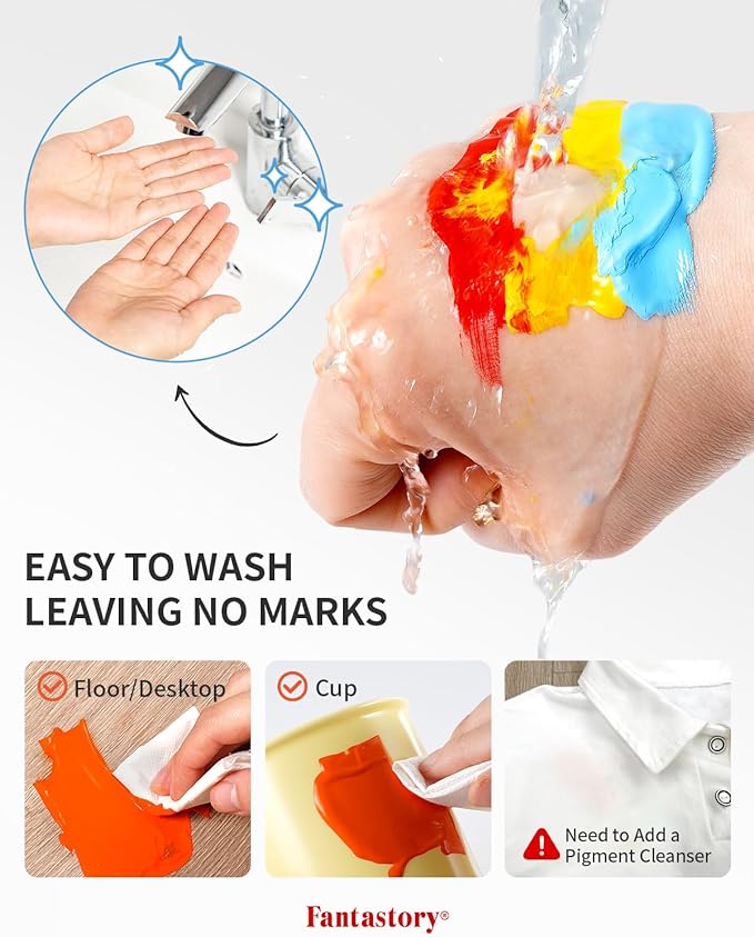 Fantastory Tempera Paint for Kids 24 Colors (2 oz Each) Washable Tempera Paint, Kids Poster Paint Sponge Painting, Non-Toxic Kids Paint Finger Paints Hand Paints Bottles Gifts