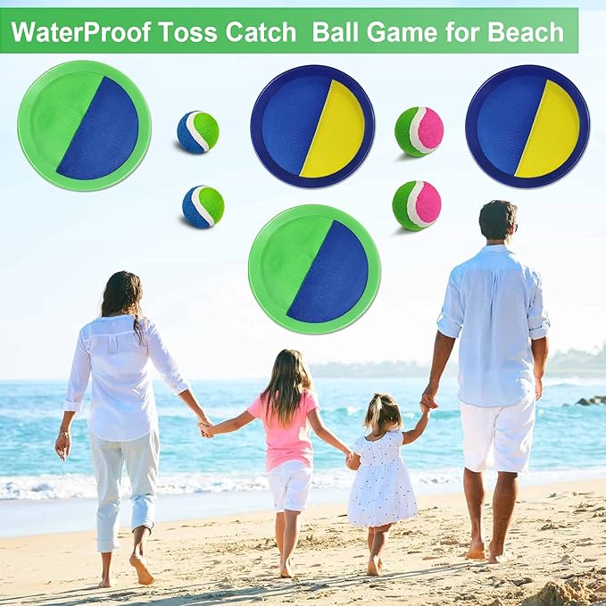 Jalunth Ball Catch Set Game Toss Paddle - Beach Toys Back Yard Outdoor Games Pool Backyard Target Throw Catch Sticky Set Age 3 4 5 6 7 8 9 10 11 12 Years Old Boys Girls Kids Easter Gifts Blue