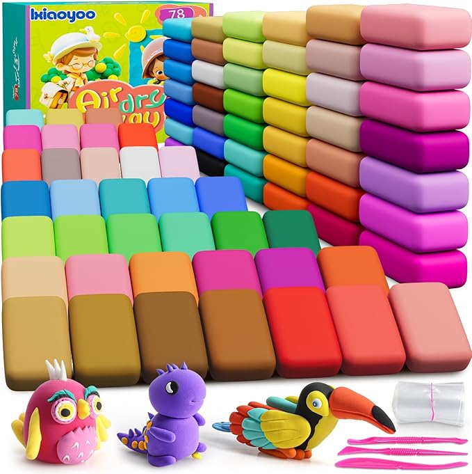 Air Dry Clay for Kids, 78 Colors Modeling Magic Clay, Safe & Non-Toxic, DIY Model School Arts & Crafts Kit with Tools, Home Party Favors, Birthday & Christmas Toys Gift for Boys & Girls