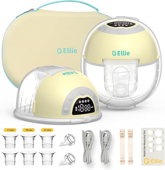 Ellie Wearable Hands Free Breast Pump, Portable Breastfeeding Pump w/Soft Double-Sealed Flange, Anti-Backflow & Leakproof Design, Ultra-Slim and Quiet, 4 Modes 9 Levels, Smart Nightlight, 2 Pack