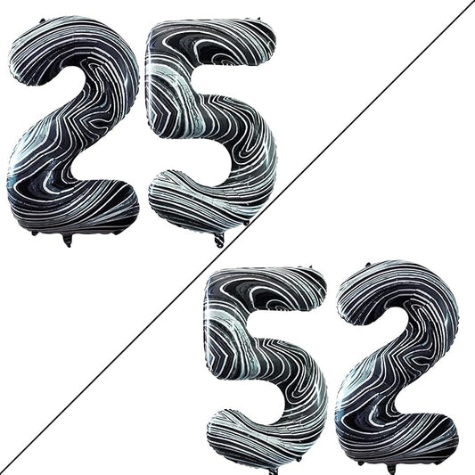 GOER Number 25 Balloons for 25th Birthday Party Decorations,42 Inch Jumbo Foil Helium 52 Balloons for 52nd Birthday Party Decoration (Marble Black)