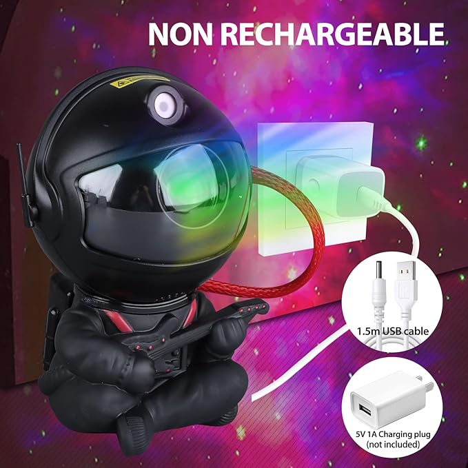 Astronaut Star Projector, Star Projector Galaxy Light for Kids，8 Modes Remote and 270° Adjustable Led Lights for Bedroom, Girls Room Decoration, Home Theater, Ceiling, Timer (Black Guitar)