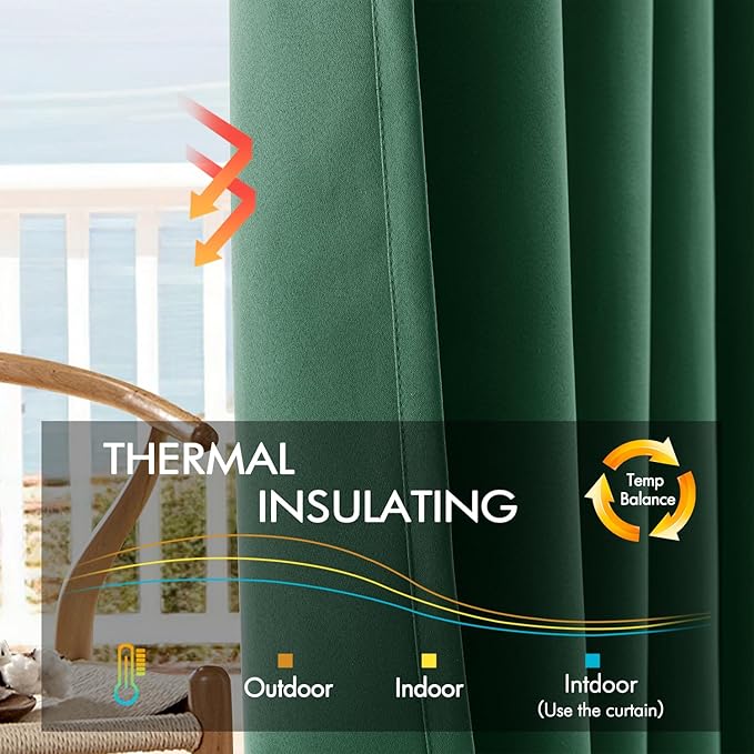 ANRODUO Back Tab Blackout Curtains for Bedroom Living Room, Rod Pocket Pinch Pleated Thermal Insulated Room Darkening Curtains 90 Inches Long 2 Panels, Hunter Green, 42 x 90 Inch