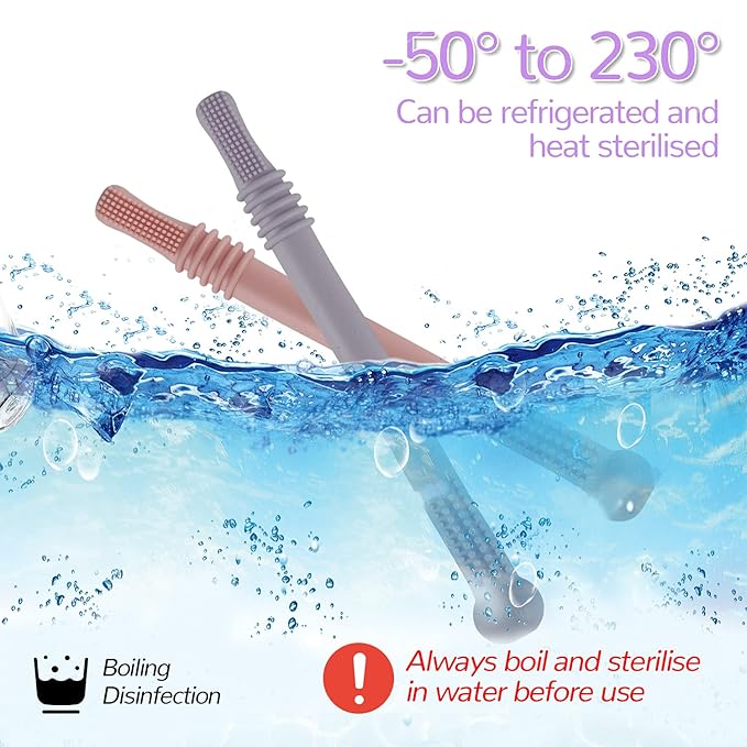 Fu Store Hollow Teether Tube Chew Straw Sensory Toy for Infant Toddlers Silicone Tubes Teething Toys for Babies 3-12 Months 0-36 Months Gifts Learning Developmental Toys BPA Free Freezable 6 Pack