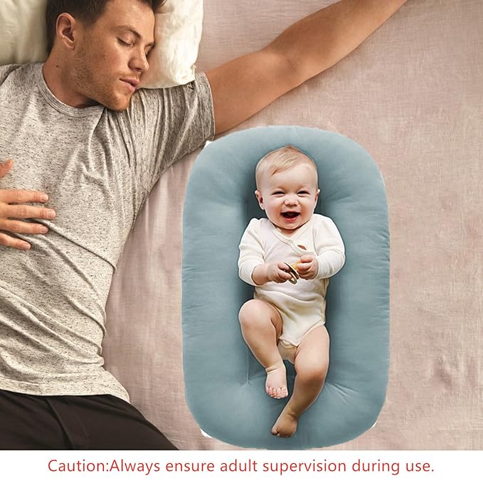 Baby Lounger for Newborns, Soft Baby Nest & Floor Cushion, Portable Diaper Changing Pads for Boys & Girls 0-12 Months(Misty Blue)