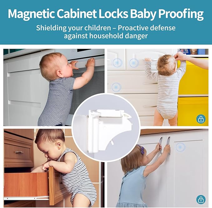 Adhesive Magnetic Cabinet Locks Baby Proofing for Cabinets & Drawers (40 Locks and 4 Keys)