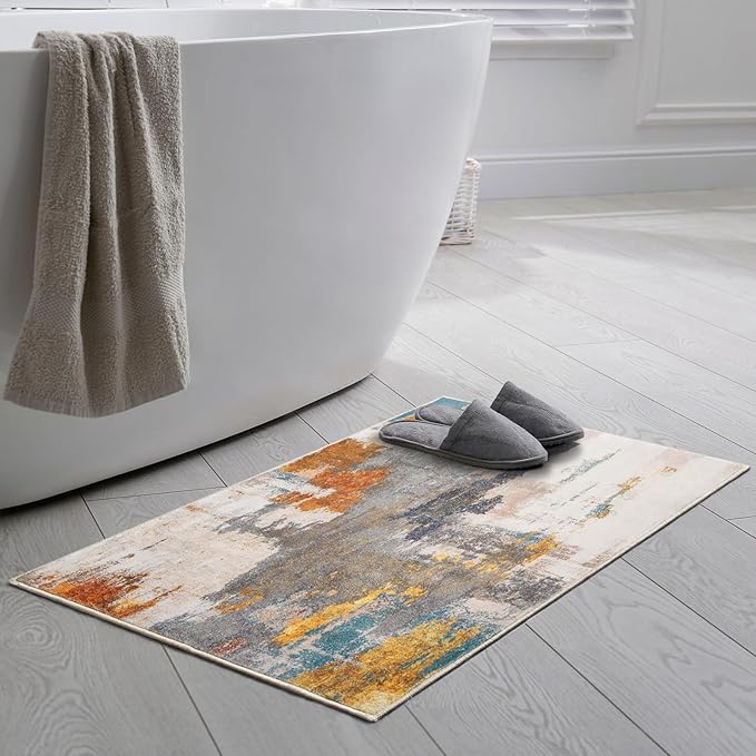 Entrance Rug 2x3 Indoor Door Mats for Entryway Modern Abstract Washable Rugs Grey Rug Non Slip Throw Rugs for Bedroom, Kitchen, Front Door Entryway