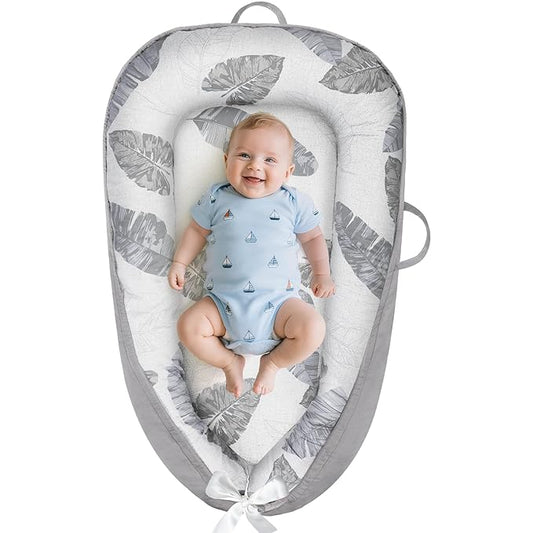 Baby Lounger - Baby Lounger for Newborn 0-24 Months, Breathable and Soft Cotton Cover Baby Nest, Portable Cozy Tummy Time Lounger for Home and Travel, Ideal Baby Essentials & Shower Gifts