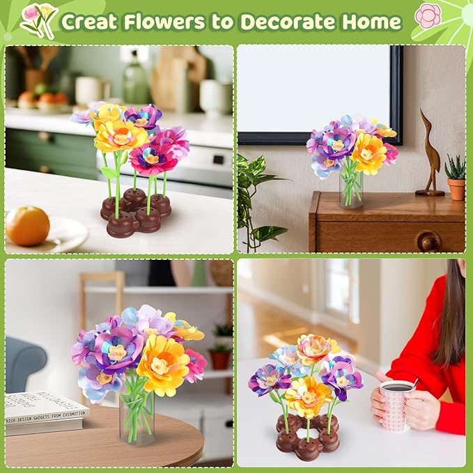 Arts and Crafts Kit for Kids Ages 4-8,Flower Bouquet Toys,DIY Flower Market Toys,Build Your Flower Bouquet,Educational Christmas Birthday Gifts for 3 4 5 6 7 8 9 Year Old Girls-Purple