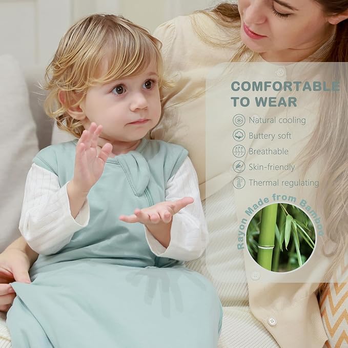 Mosebears Unisex Baby Sleep Sack 1.0 TOG, Supersoft Rayon Made from Bamboo Wearable Blanket with 2-Way Zipper (Calm Sage,0-6 Months)
