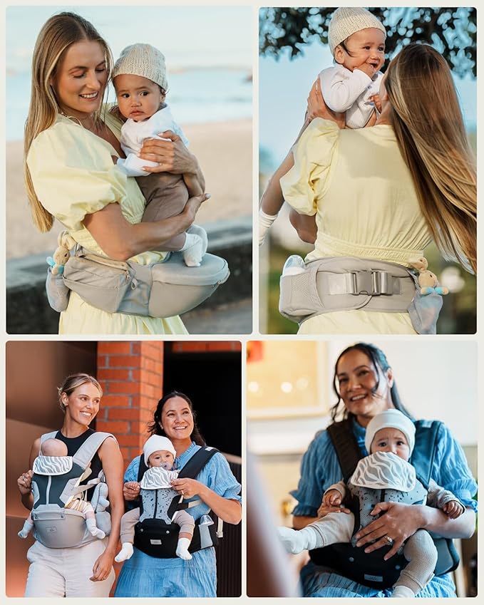 Baby Carrier, MOMTORY Safety-Certified 6-in-1 Baby Carrier with Hip Seat, Detachable Baby Holder Carrier Newborn to Toddler, Soft Ergonomic Toddler Support Carrier for 7-50lbs- Grey