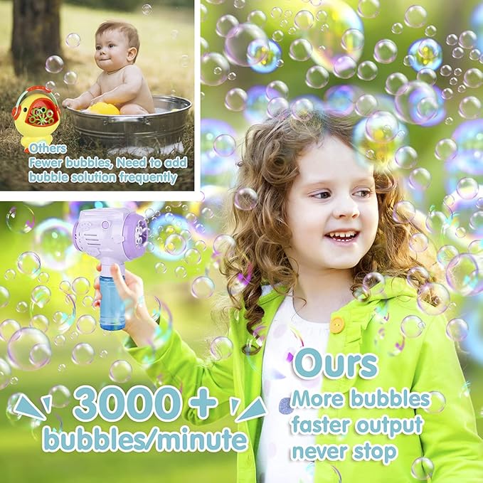 Automatic Bubble Guns with Light, Zealous 2pc High Output Bubble Machines with Bubble Solution & Bubble Concentrate,Handheld Battery Operated Bubble Maker Toys for 3000+ (Bubble-White)