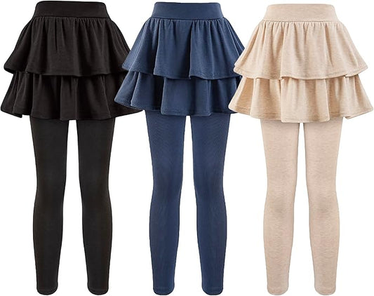 Girls School Uniform Pants Leggings with Skirts Stretch Warm Jegging 4-12 Years