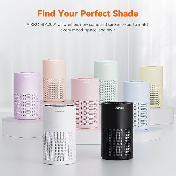 AIRROMI Air Purifier for Bedroom with HEPA 3-in-1 Filter, Pet Air Purifier for Home Cat Pee Smell, Covers Upto 990 Ft², Quiet 360° intake Air Cleaner for pet hair,allergies,Dust,Smoke A2001 Blue