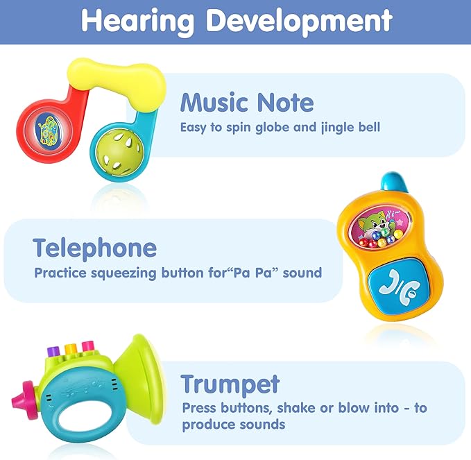 iPlay, iLearn 10pcs Baby Rattles Toys Set, Infant Grab Shake Rattle, Easy Hold Sensory Teether, Babies Development Learning Music Toy, Newborn Shower Birthday Gift 1 2 3 4 5 6 7 9 10 12 Month Boy Girl