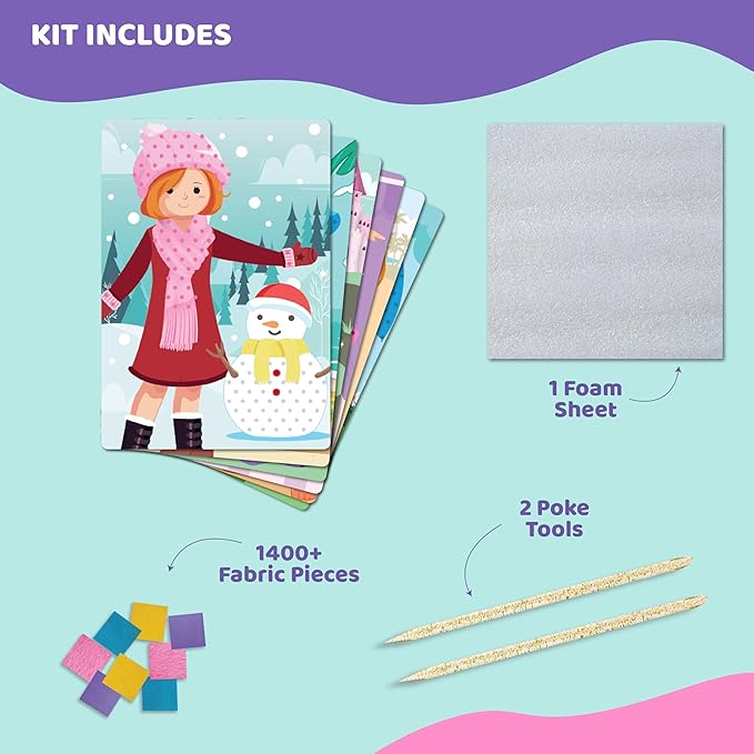 jackinthebox Poke Poke Art for Kids - Fashion Theme, Mess-Free Fabric Art and Craft, Flower Pressing Kits, Gift for Kids, Girl Gifts, Toys for Girls Ages 4 5 6 7 8