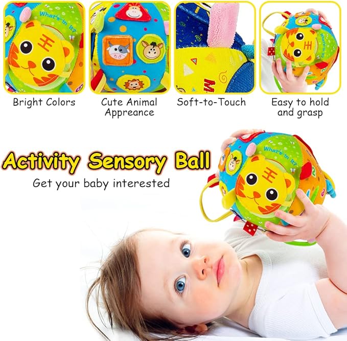 8-in-1 Sensory Balls for Infant Toddlers,Rainbow Fabric Baby Toy for Sensory Development,Montessori Toys for Babies 6-12 Months,8 Different Sensory Tactile Textures with Crinkle Rattle Squeakers