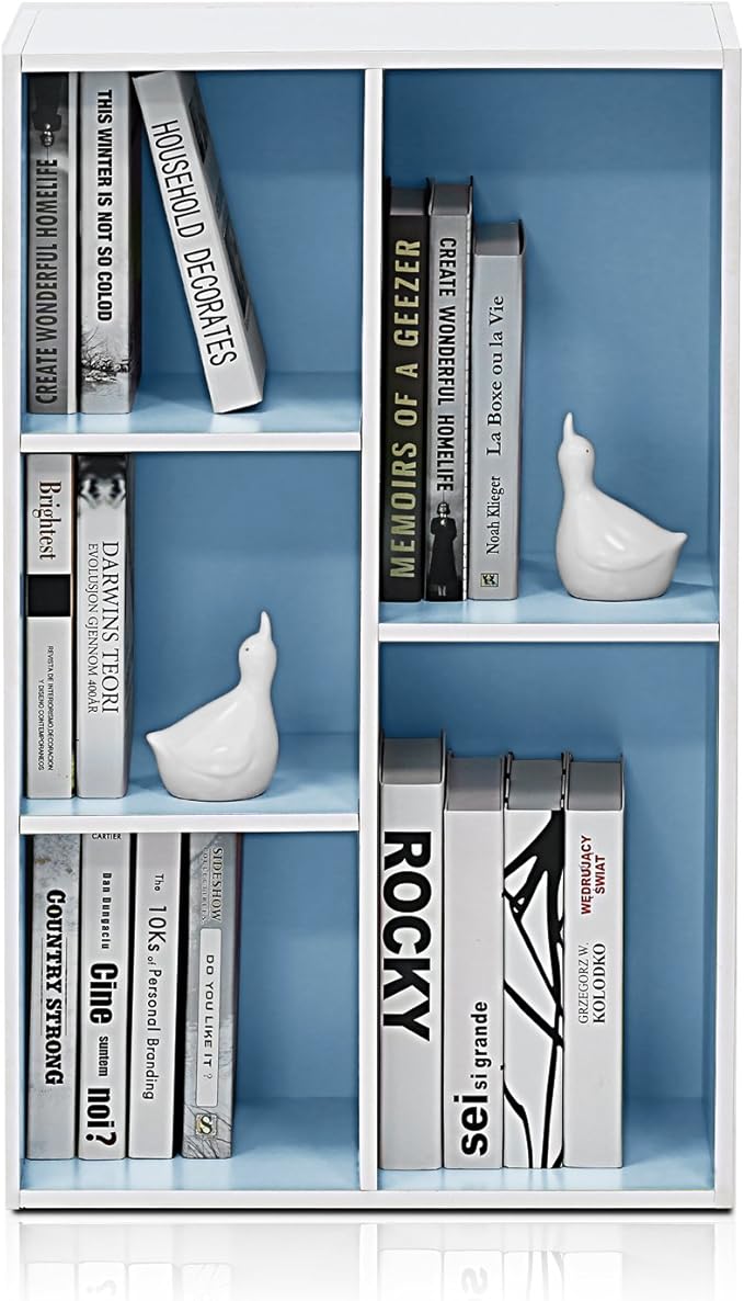 Furinno 5-Cube Reversible Open Shelf, White/Light Blue 11069WH/LBL