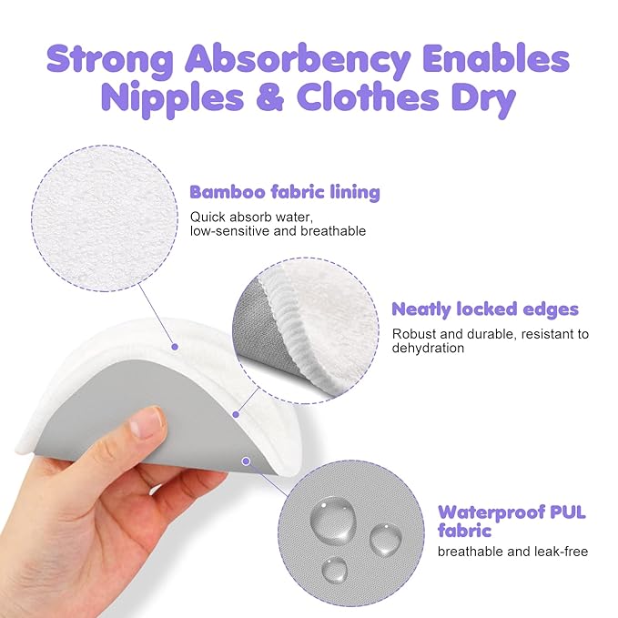 6 PCS Reusable Nursing Pads – Washable Breast Pads for Breastfeeding, Soft & Super Absorbent with Laundry Bag and Travel Bag, Nipple Pads for Postpartum Essentials